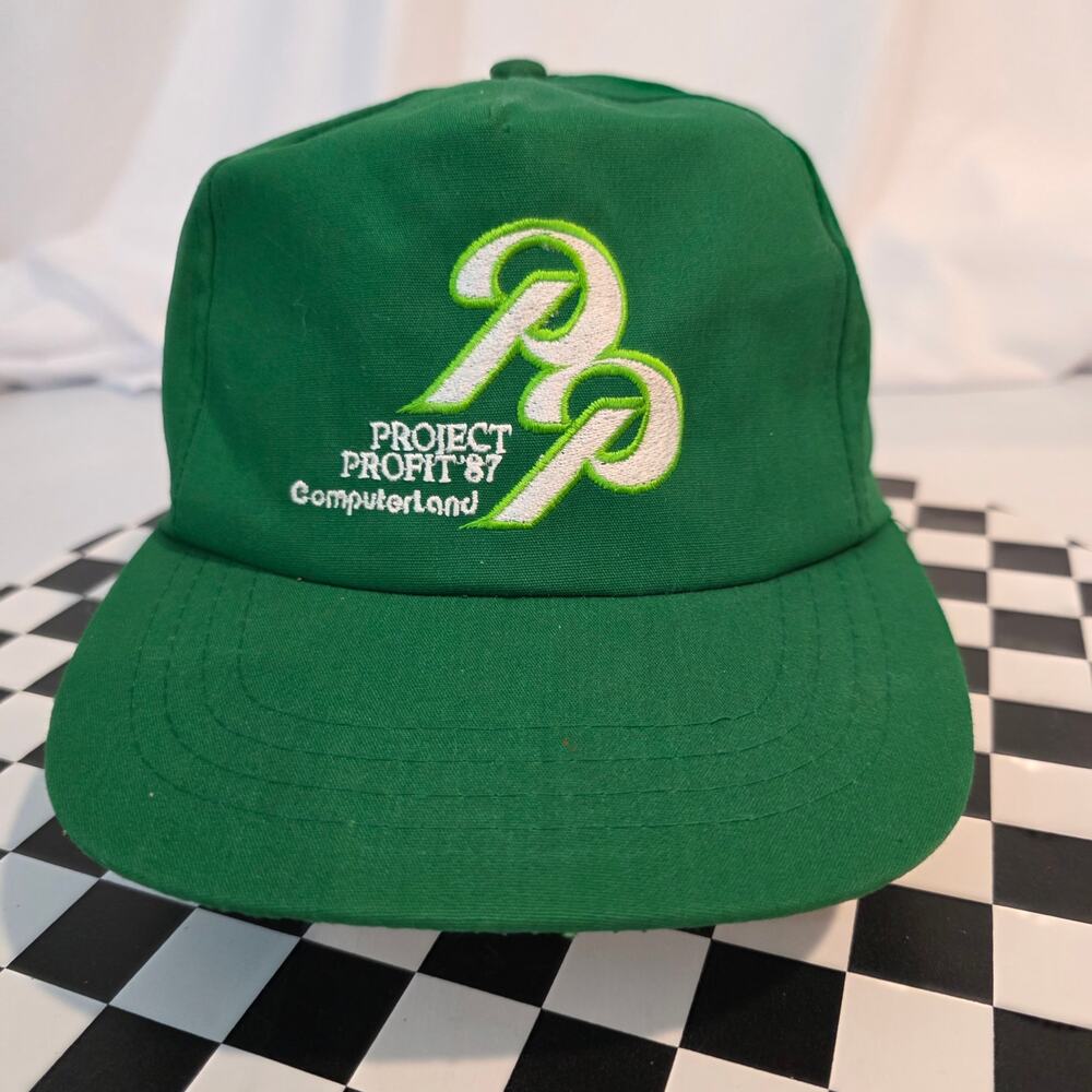 Vintage Computerland Project Profit 87 Yupoong Leather Strapback Hat OSFA‎